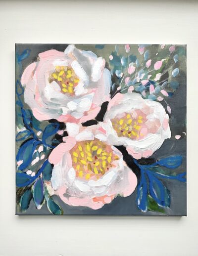 “Peonies and blue leaves”
